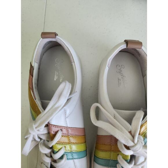 Anthropologie Seychelles Stand Out Sneakers womens sz 9.5 leather rainbow retro - Picture 2 of 8
